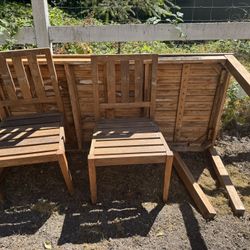 Solid Teak Table + 2 Chairs. 1 Leg Lose 