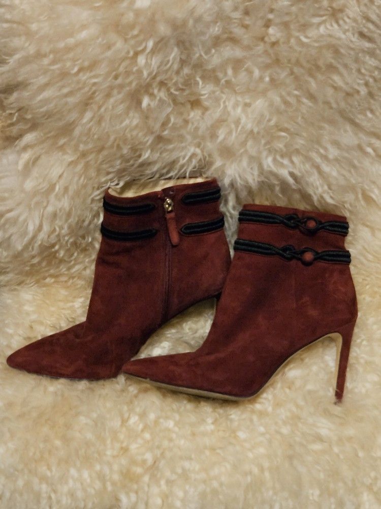Women's NINE WEST Raspberry Suede High Heel Booties Boots Size 8