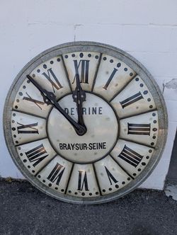 Large 5Ft Decorative Roman Numeral Wall Clock DeBrine Bray-Sur-Seine Vintage