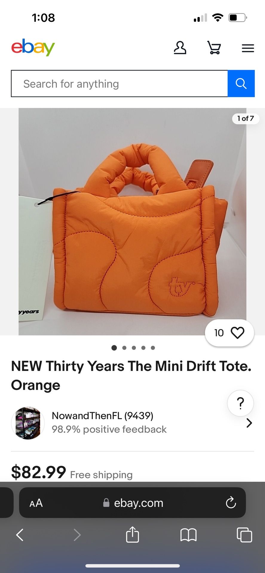 Thirty Years Orange Puffer Mini Tote Bag