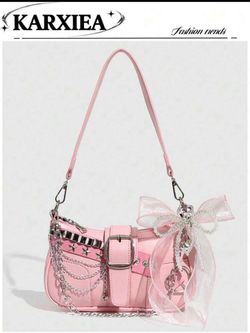 Karxiea Pink Shoulder Bag with Chain Detail