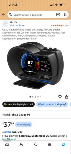 Digital heads up display speedometer