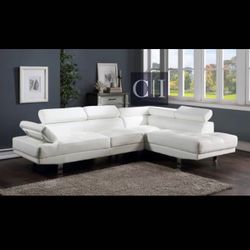 New! White Leather Sectional Sofa Couch