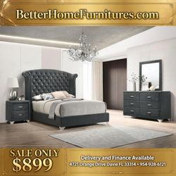 Gray Velvet Tufted Bedroom Set- buy now pay later
