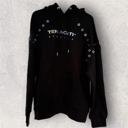 Tenaciti Studios Hoodie - Black Grommet Pullover - Size Large