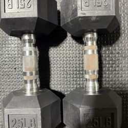 Set of 25 Lb Hex Dumbbells