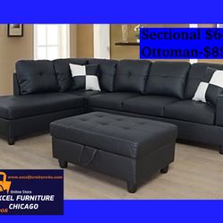 Brand New Black Sectional Sofa Couch 