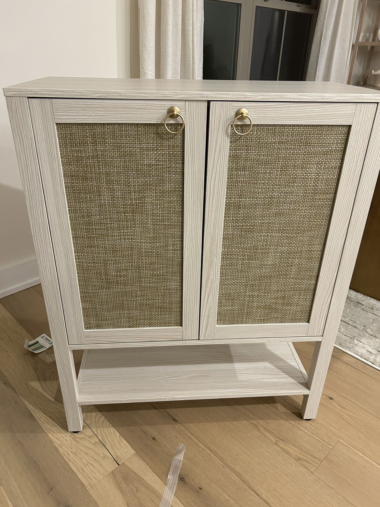 Brand New! Entryway Cabinet White Wash With Rattan!