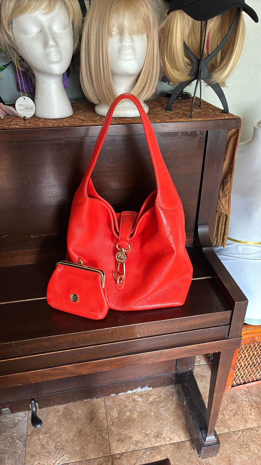 Vintage Dooney Bourke Red Leather Hobo