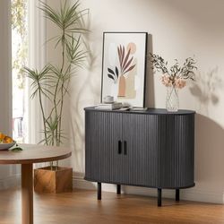 Sideboard Buffet Cabinet 40" Storage Cabinet with 2 Sliding Tambour Doors, Adjustable Shelves for Office Bedroom Hallway Entryway, Black