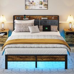 Bedframe With Led Lights And USB Charger- No Box Spring Needed- Shop Now Pay Later.