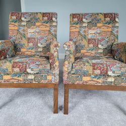 Pair Of Designer Upholstered Chairs Condo Sized