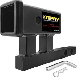 KAIRAY 1-1/4 inch to 2 inch Hitch Adapter Trailer Hitch Extension Riser with 4 inch Rise and 3-3/8 inch Drop for Class I and Class II Receivers