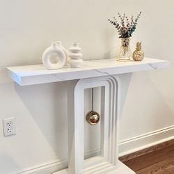 Console Table Modern White For Living Room Hallway Entrance Faux Marble 40 Inch