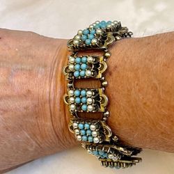 Gorgeous Vintage Sterling Silver And Stone Bracelet 