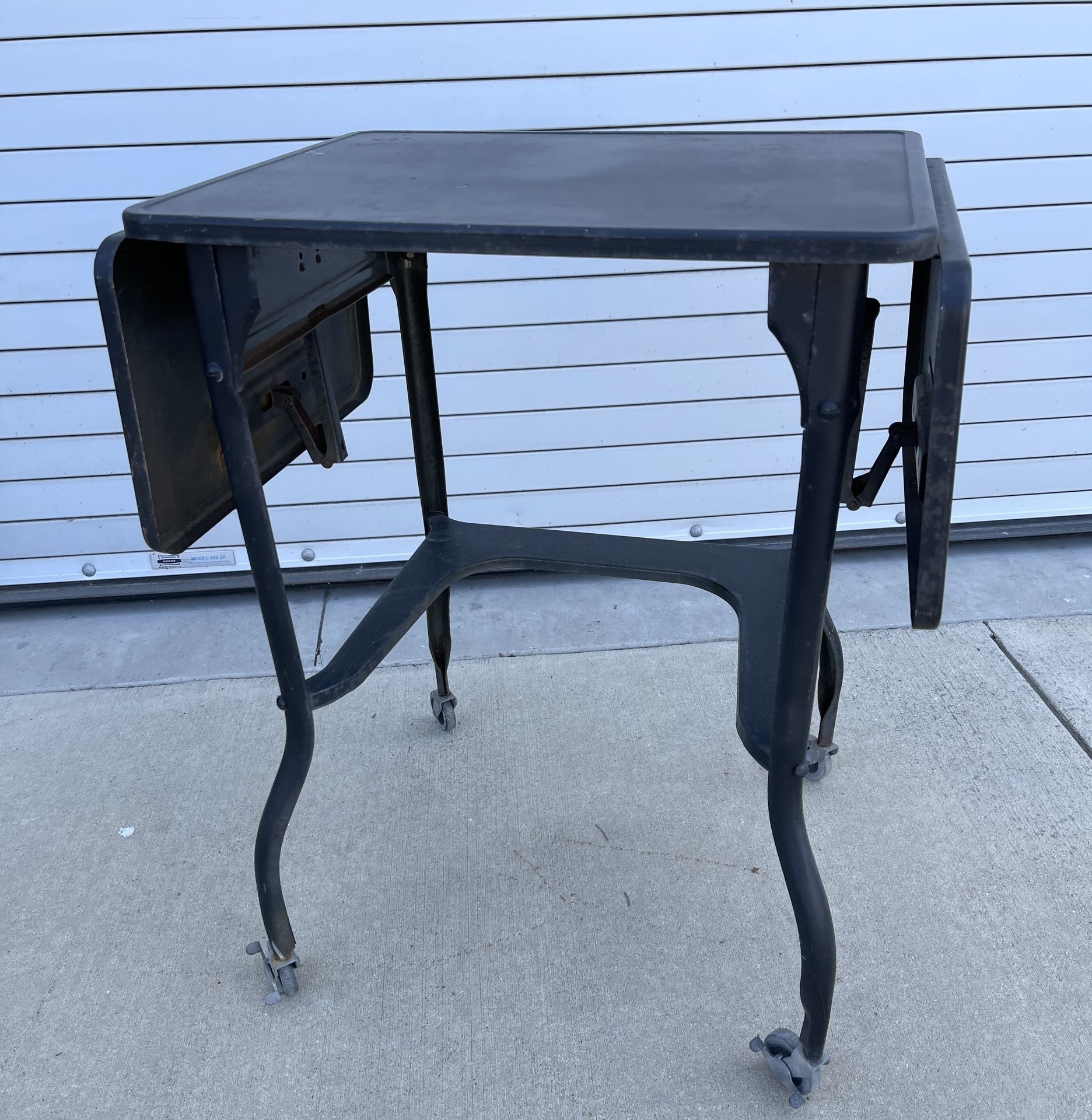Vintage Industrial Rolling Table / Machine Stand – Folding Wings – Metal