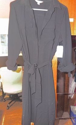 NWT black long sleeve, tied waist, button up dress with collar. Size 12