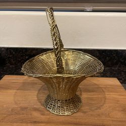 Vintage Mid Century Brass Weaved Basket