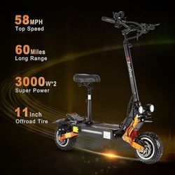 ZonDoo ZO01 Plus 6000W Dual Motors Adult Electric Scooter , 55MPH Top Speed 60Miles Range, 11" Off Road Escooter with Seat & Damper for Adults