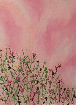 Pink Posies, Floral Art, Original Acrylic Painting, 9 x 12