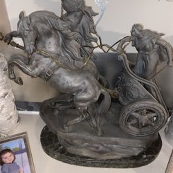 Antique pewter statue Horse and chariot