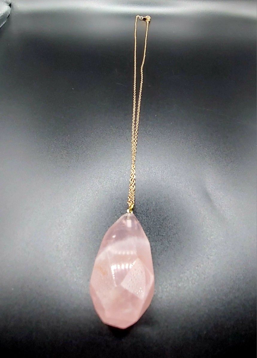 Rose Quartz Pendant Paired With Rose Gold Plated Chain