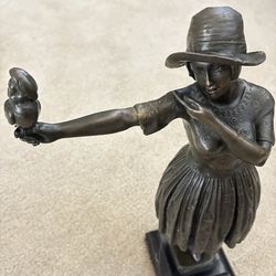 Art deco BRONZE SCULPTURE “Parrot Girl” by Luis Nocee