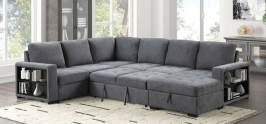 Brand New Dark Grey Sectional Sofa Storage Sleeper