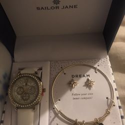 Brand New Watch, Bracelet w/Three Charms & Earrings
