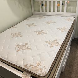 IKEA Hemnes Full Size Bed Frame + Mattress and Boxspring + Two Under Bed Storage Boxes