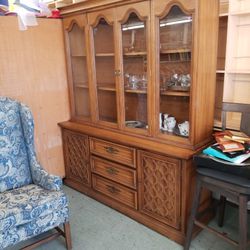 Vintage 2 Piece Solid Wood China Hutch