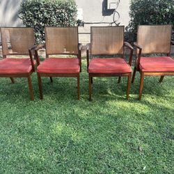 Mid Century Rattan/Cane Dining Room Chairs- Vintage Walnut Solid Wood 