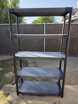 5-Tier Plastic Garage Shelving Unit WxDxH): 36 x 18 x 71 in
