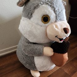 30" Caravan Softoys Squirrel Plush Holding Acorn Gray White Chipmunk