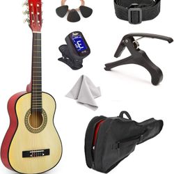 30" Wood Guitar with Case and Accessories for Kids/Girls/Boys/Beginners (Natural)