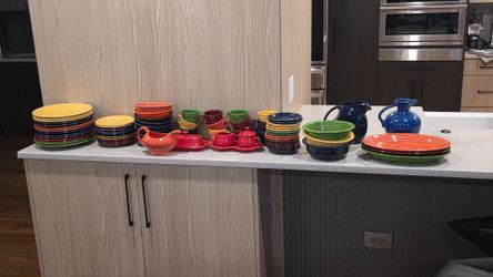 FIESTAWARE DISHES - SERVICE FOR 8 PLUS SERVING PIECES AND EXTRAS - 70 PIECES