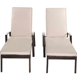 PE Rattan Lounge Chair Outdoor, Patio Wicker Chaise Lounge with 5-Position Adjustable Backrest, Soft Cushion & Arm Rest, Pool Lounger for Poolside, De