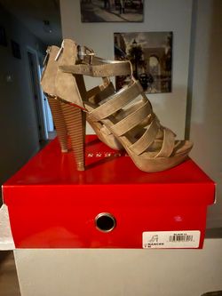 Guess leather tan high heels, size 7 M