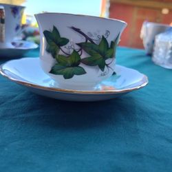 Royal Kent Bone China Teacup & Saucer Staffordshire England Ivy Grape Leaves VTG