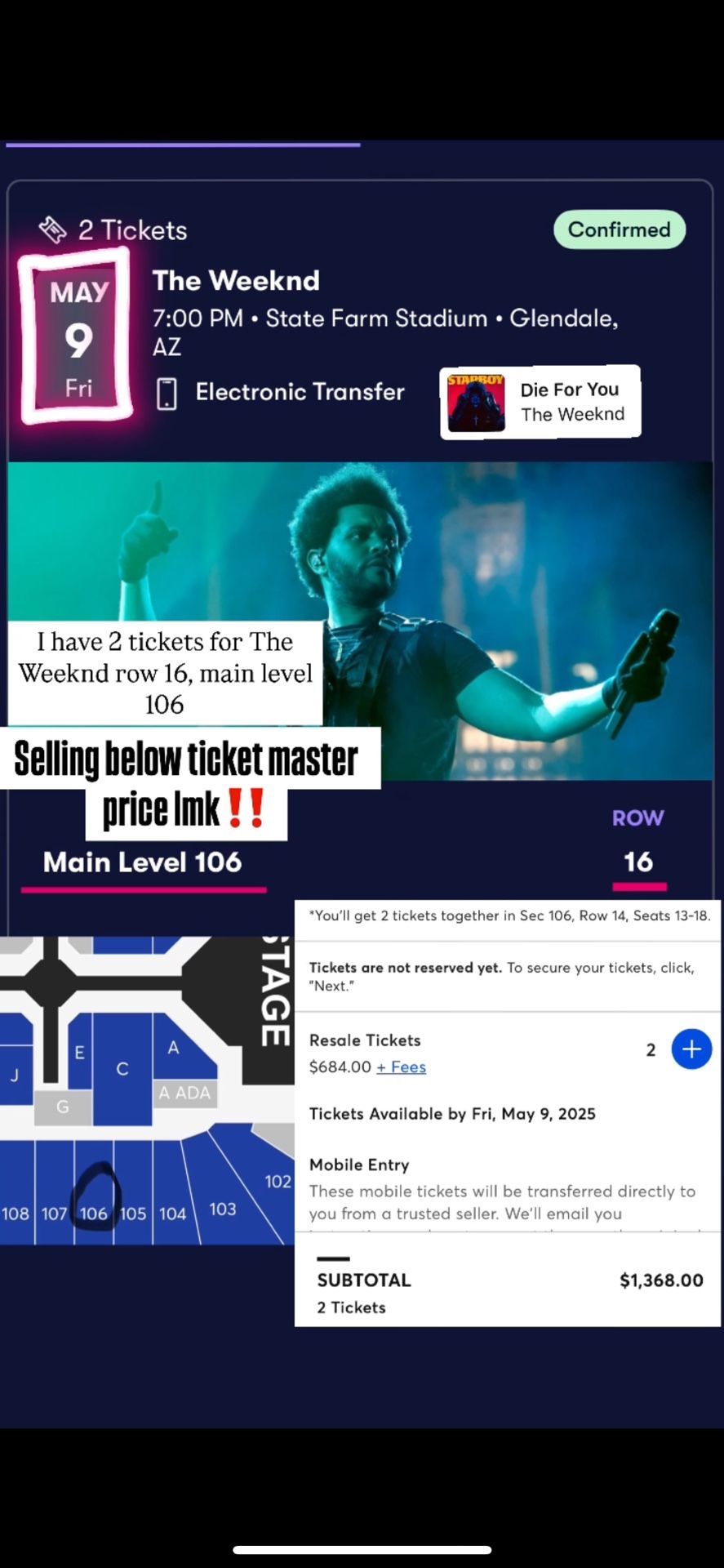 The Weeknd Tickets Row 16, Main Level 106
