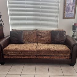 Sofa And Sofa Chair  Set - Brown - Leather And Fabric 