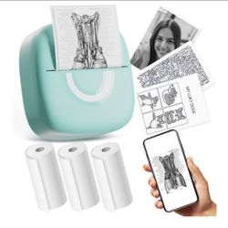Mini Printer Sticker Thermal Printer with 3 Rolls Paper, Bluetooth Portable Phone Print Pods,Study Sticker Maker for Pictures, Photos, Journals, DIY, 