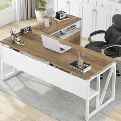 F1859AB L Shaped Desk with Drawer,63" Executive Computer Desk and lateral File Cabinet, 2 Piece Home Office Furniture for Hanging File, Cabinet with D