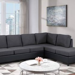 EZ FINANCE NO CREDIT CHECK!!BLACK FABRIC REVERSIBLE SECTIONAL SOFA COUCH !! BRAND NEW