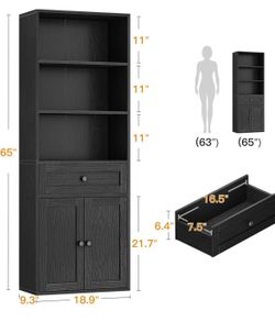 6-Tier Bookshelf with Doors & Drawer - New in Box