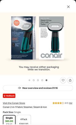Store Conair 2-in-1 Fabric Steamer, Steam & Iron