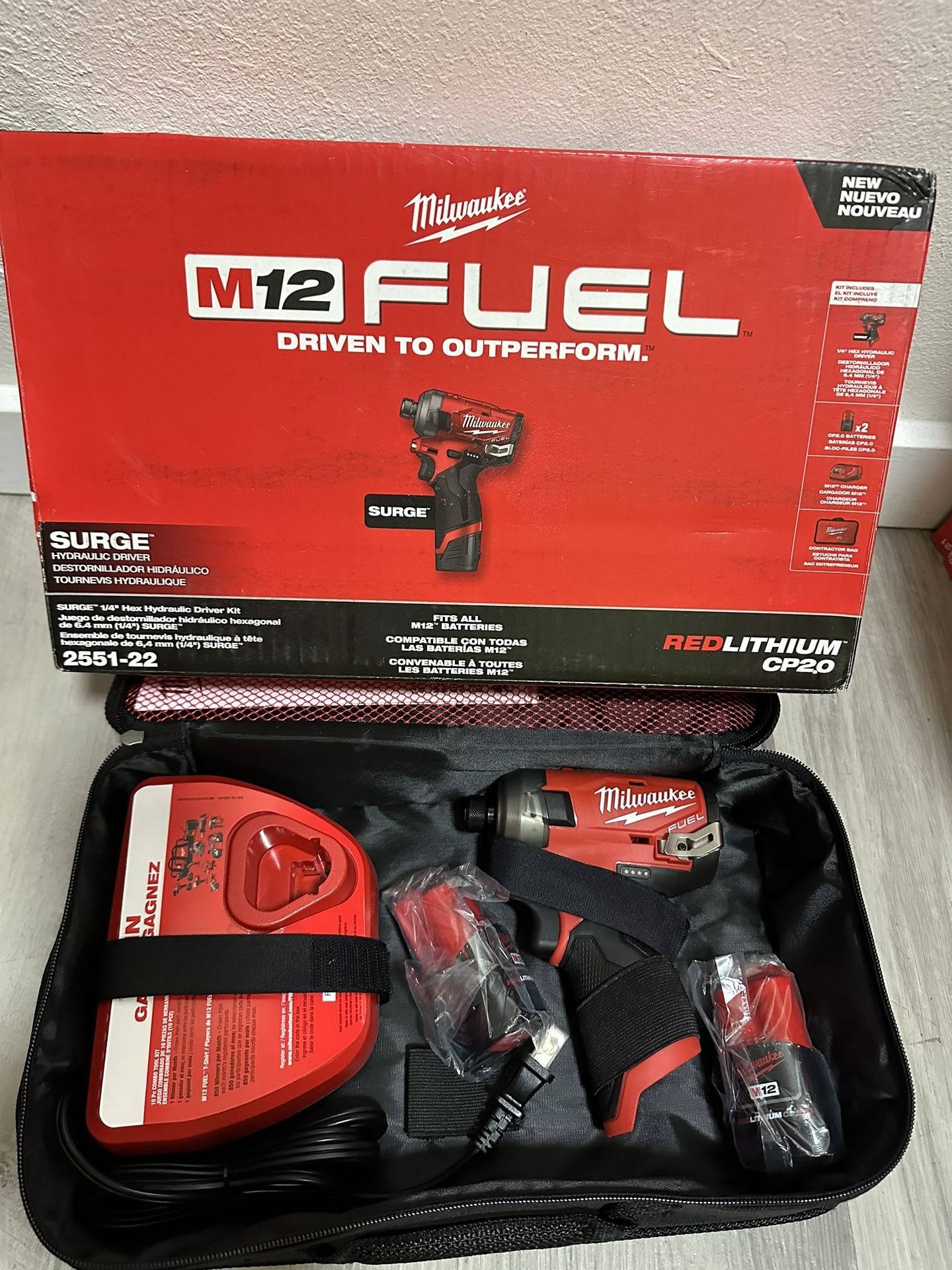 Milwaukee M12 FUEL SURGE 12V Brushless Cordless 1/4 in. Hex Impact Driver w/Two 2.0Ah Batteries, Bag