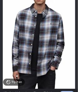 ALLSAINTS Valens Men’s Flannel Long Sleeve Plaid Shirt Medium Relaxed Fot