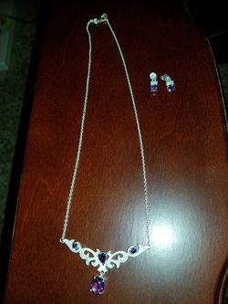 Silver Necklace with purple stone and Matching Earrings. Bought but never Worn. Fancy