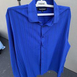 Bassiri Limited Collection Blue Striped Button-Up Shirt M Men's Long Sleeve